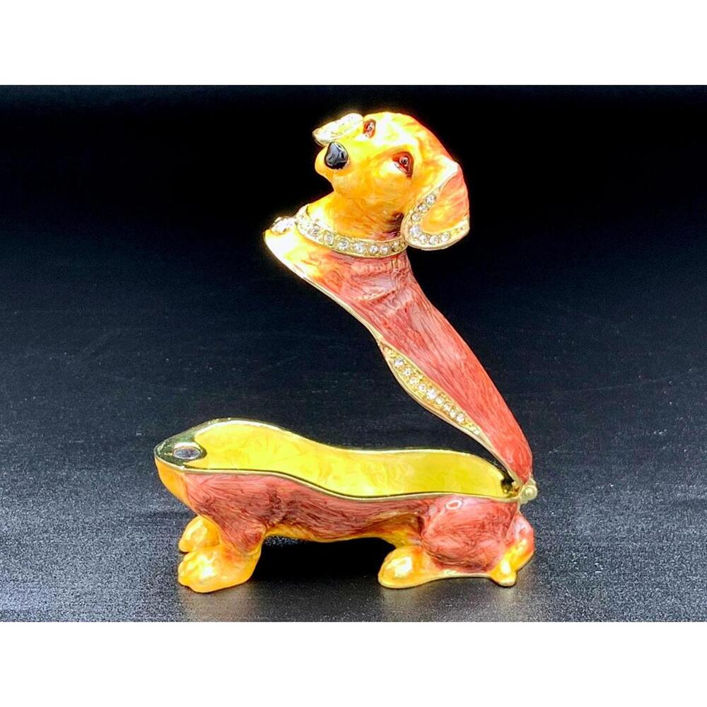 🐾 Dachshund Dog Trinket Box – Enamel Hinged Mini Keepsake with Crystals - Picture 2 of 4
